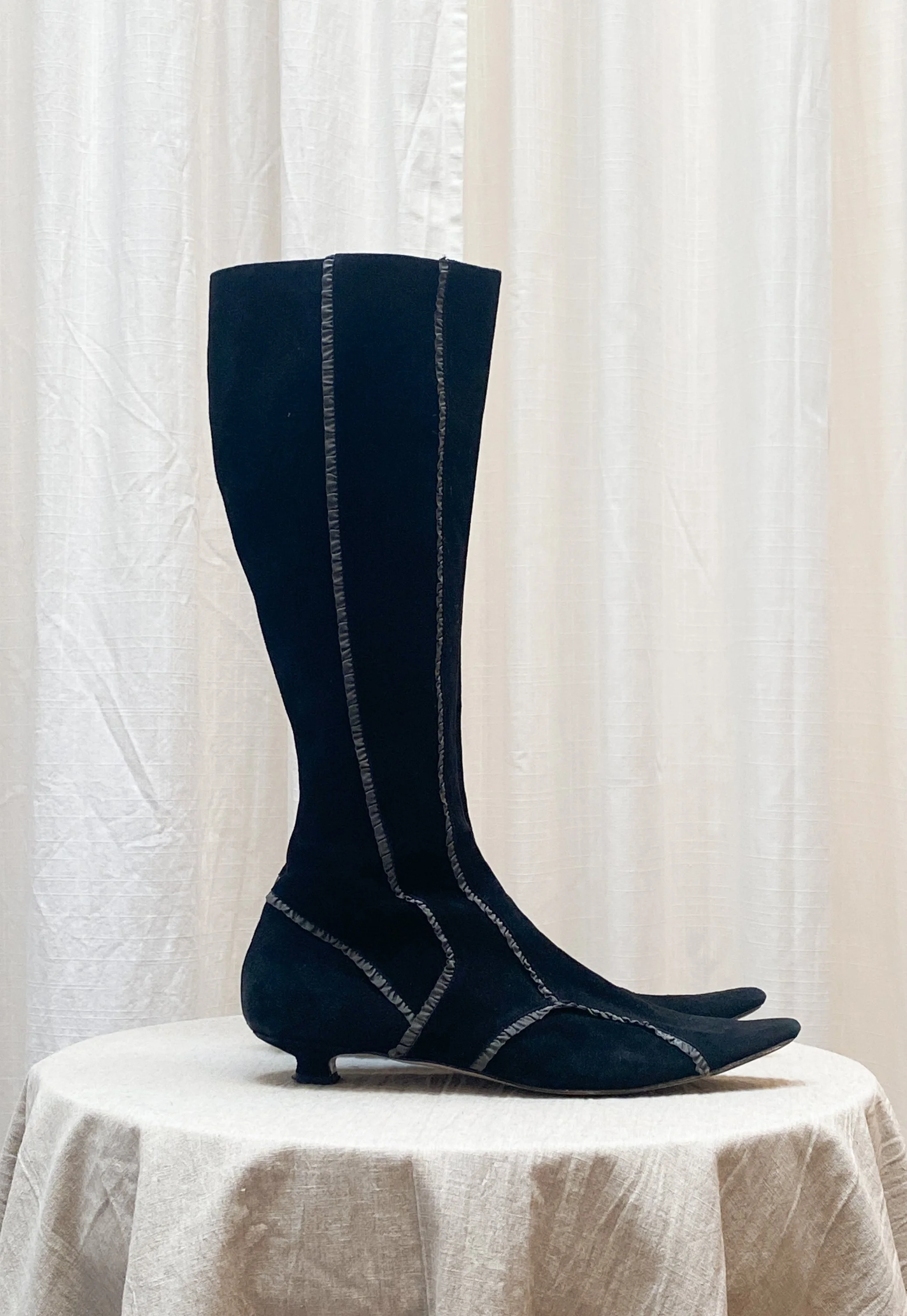 1990s Italian Black Suede Knee High Boots Wayward Collection